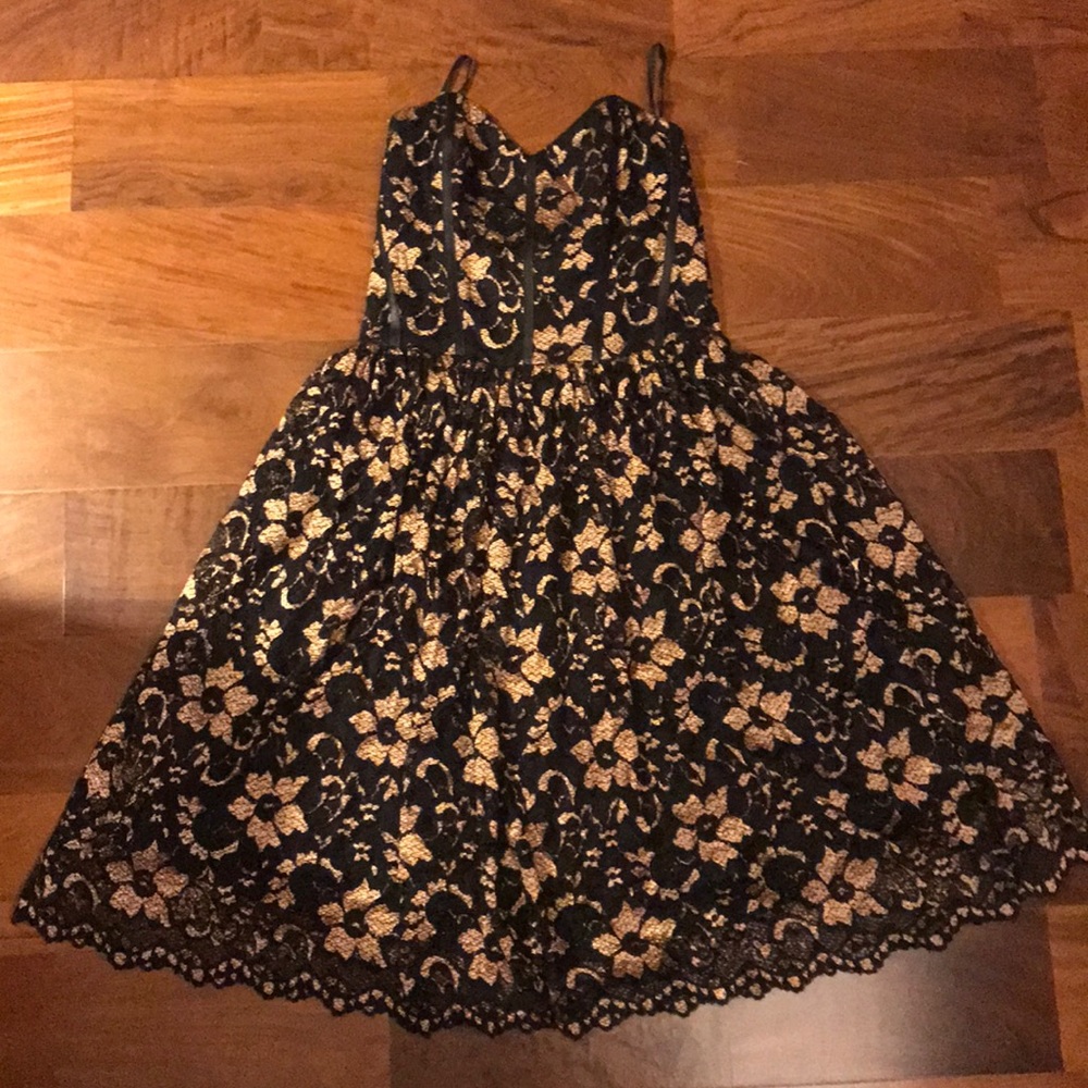 ASOS black and gold strapless dress